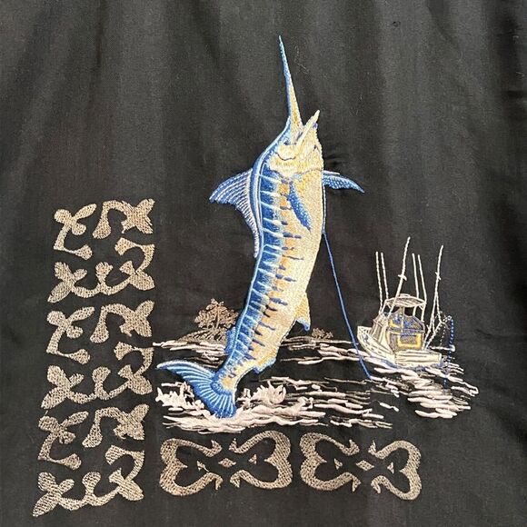 Hook & Tackle men‎ Large Black Embroidery Short Sleeve Button Down Fishing Shirt - Picture 8 of 11